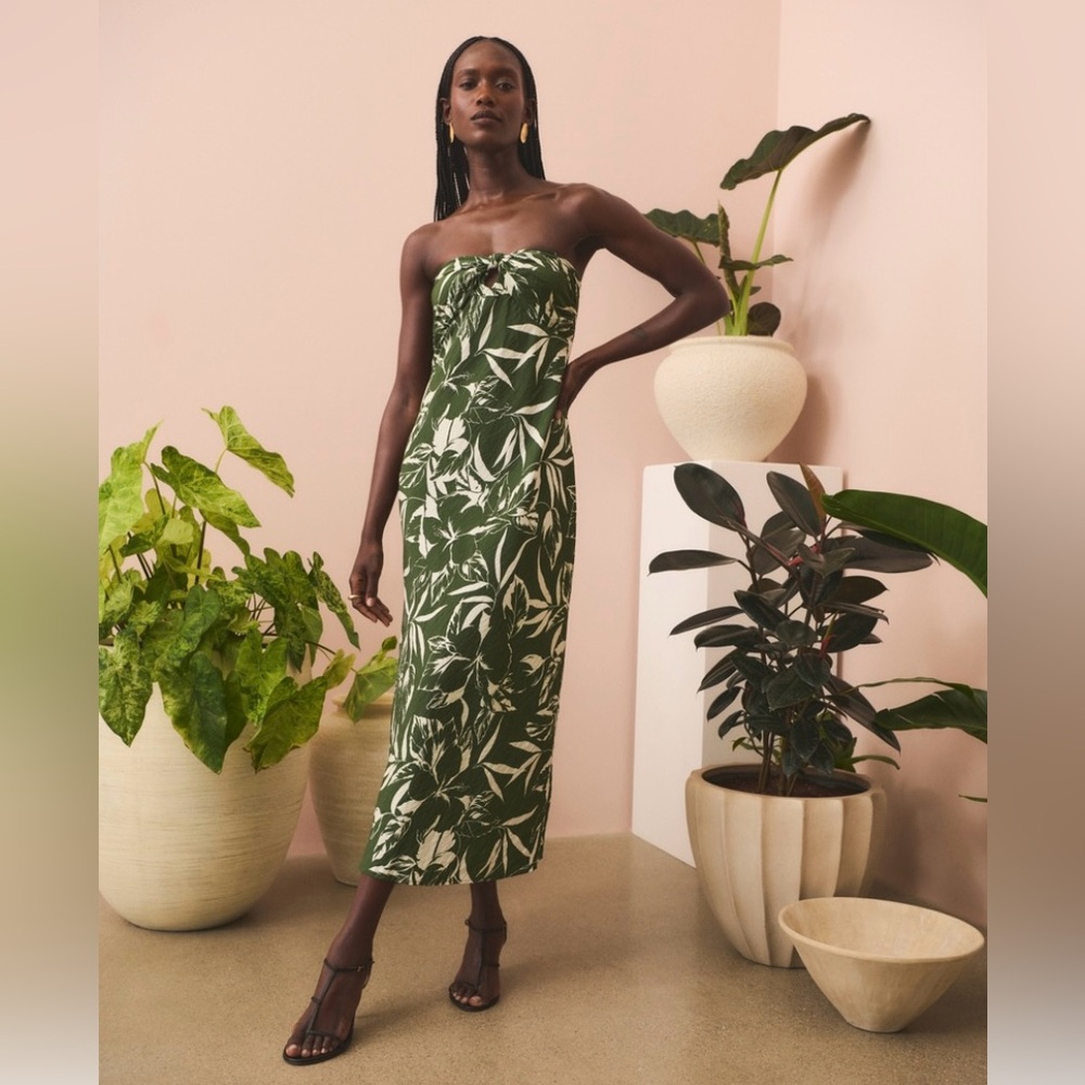 Abercrombie & Fitch Green and White Strapless Maxi Dress